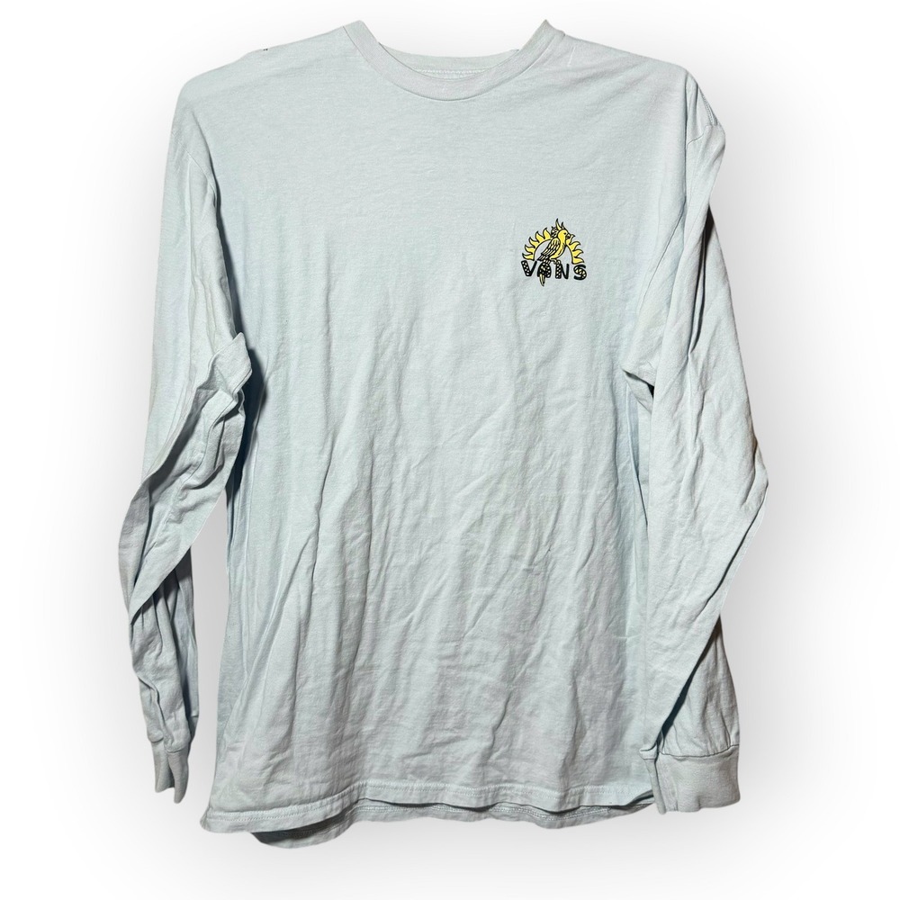 Vans Mens Long Sleeve Graphic T-Shirt Light Blue Parrot Sun Size Medium